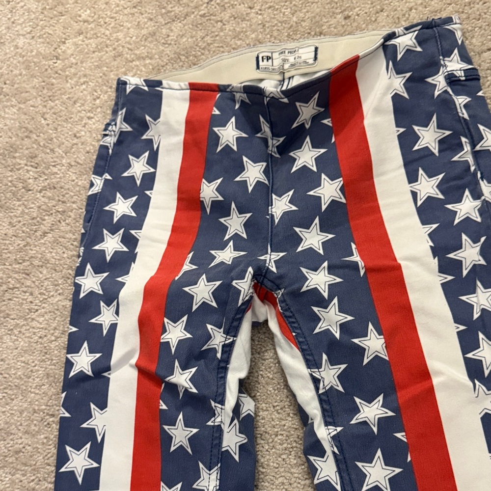 Free People Blue and Red Star Pattern Flare Jeans